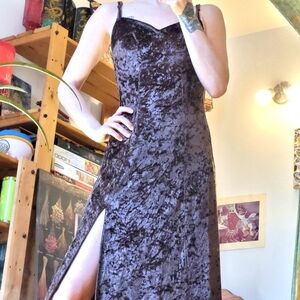 La senza vintage brown velvet side slit night slip dress - M